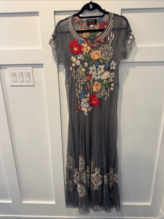 Johnny Was Dresses & Skirts - BIYA Johnny Was Embroidered Sheer Maxi Dress - Gray with Multicolor Floral Large